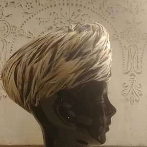 Vintage Beige-Black Varigated Feather Hat